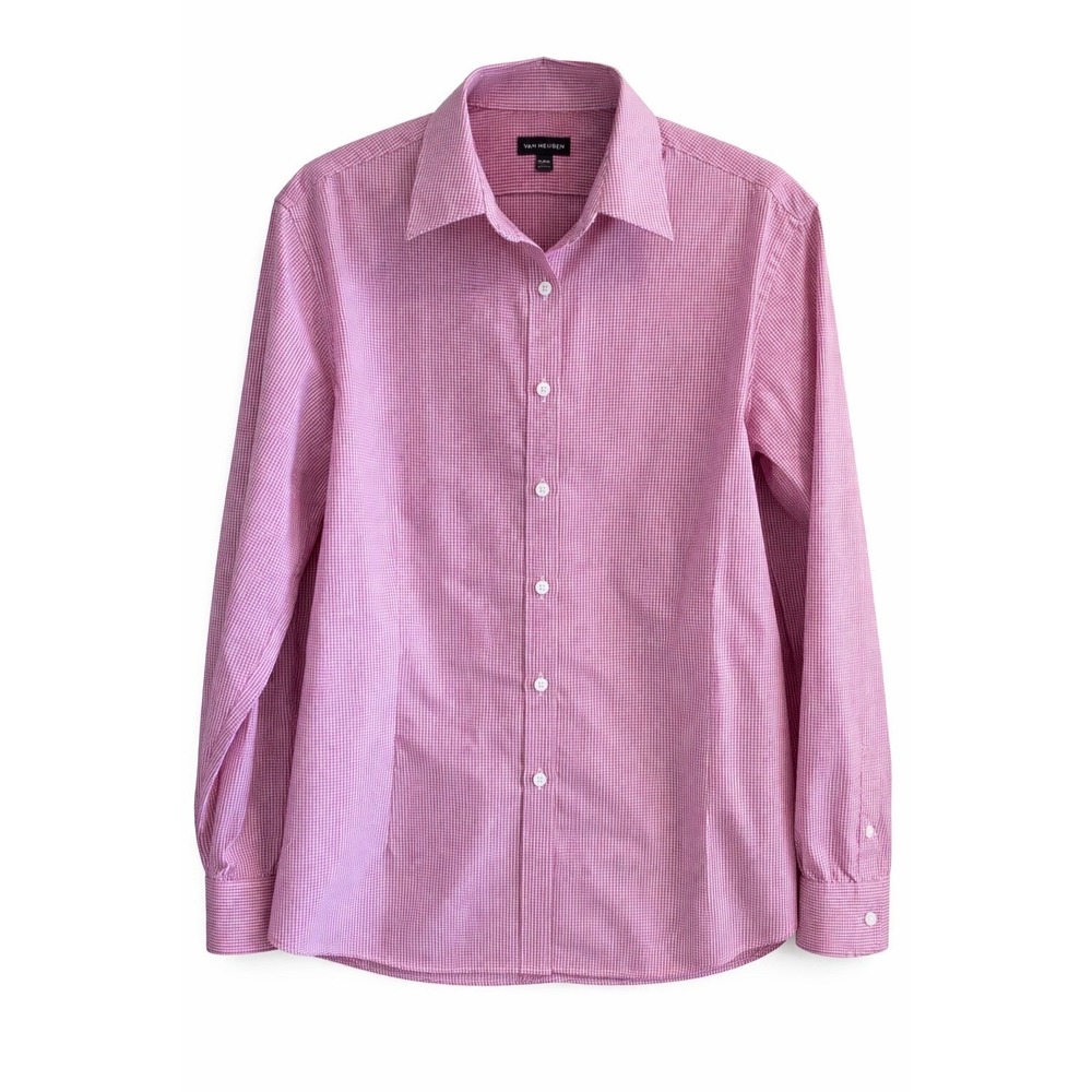 Van Heusen Mens Wrinkle Free‎ Gingham Button Down Shirt XL Pink White